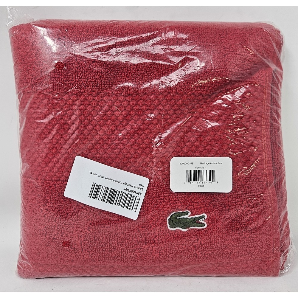 Lacoste Heritage 100% Supima Cotton Bath Hand Towel Formula 1 (Red) 16"x30" NEW